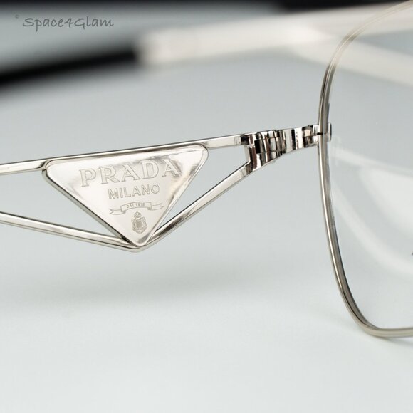Prada Men Eyeglasses Silver Demo Rectangle PRB50V 1BC1O1 NEW AUTHENTIC - Picture 6 of 8